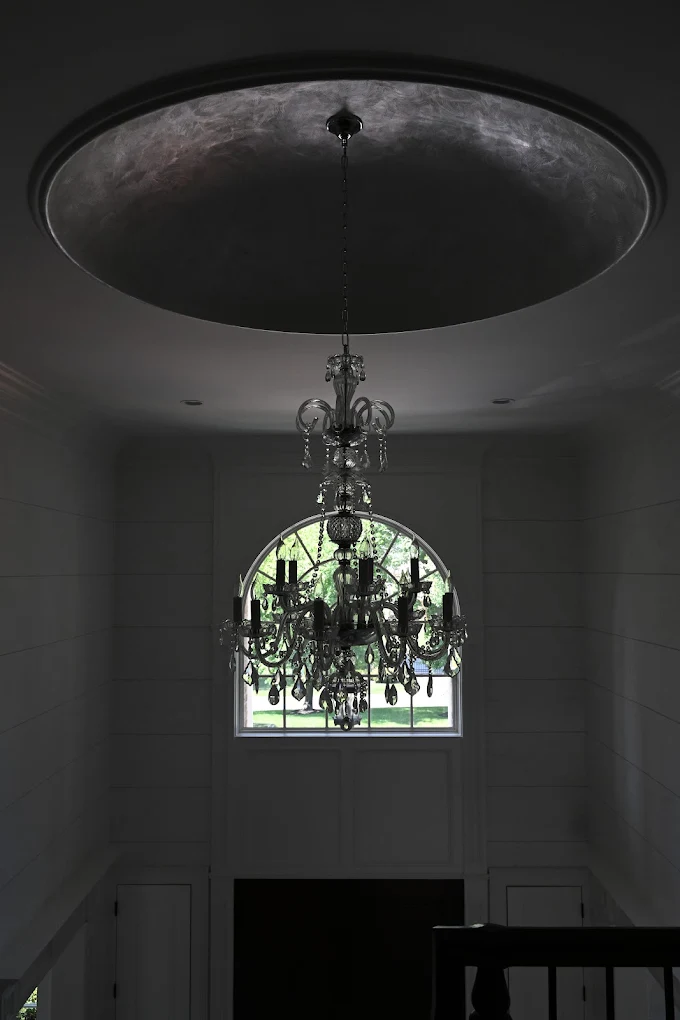 The dome and chandelier at dusk.