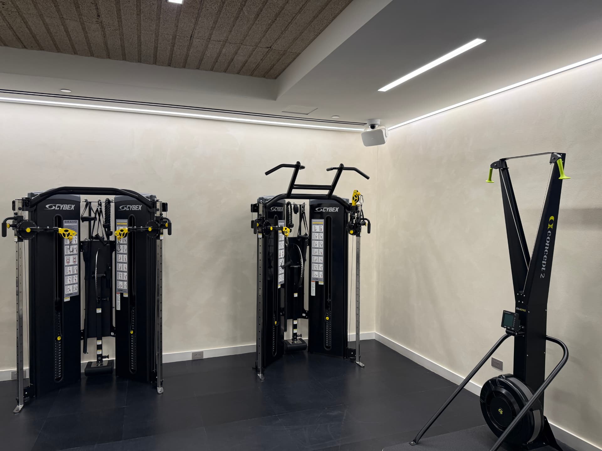 Strength area with Cybex stations against the finished walls.
