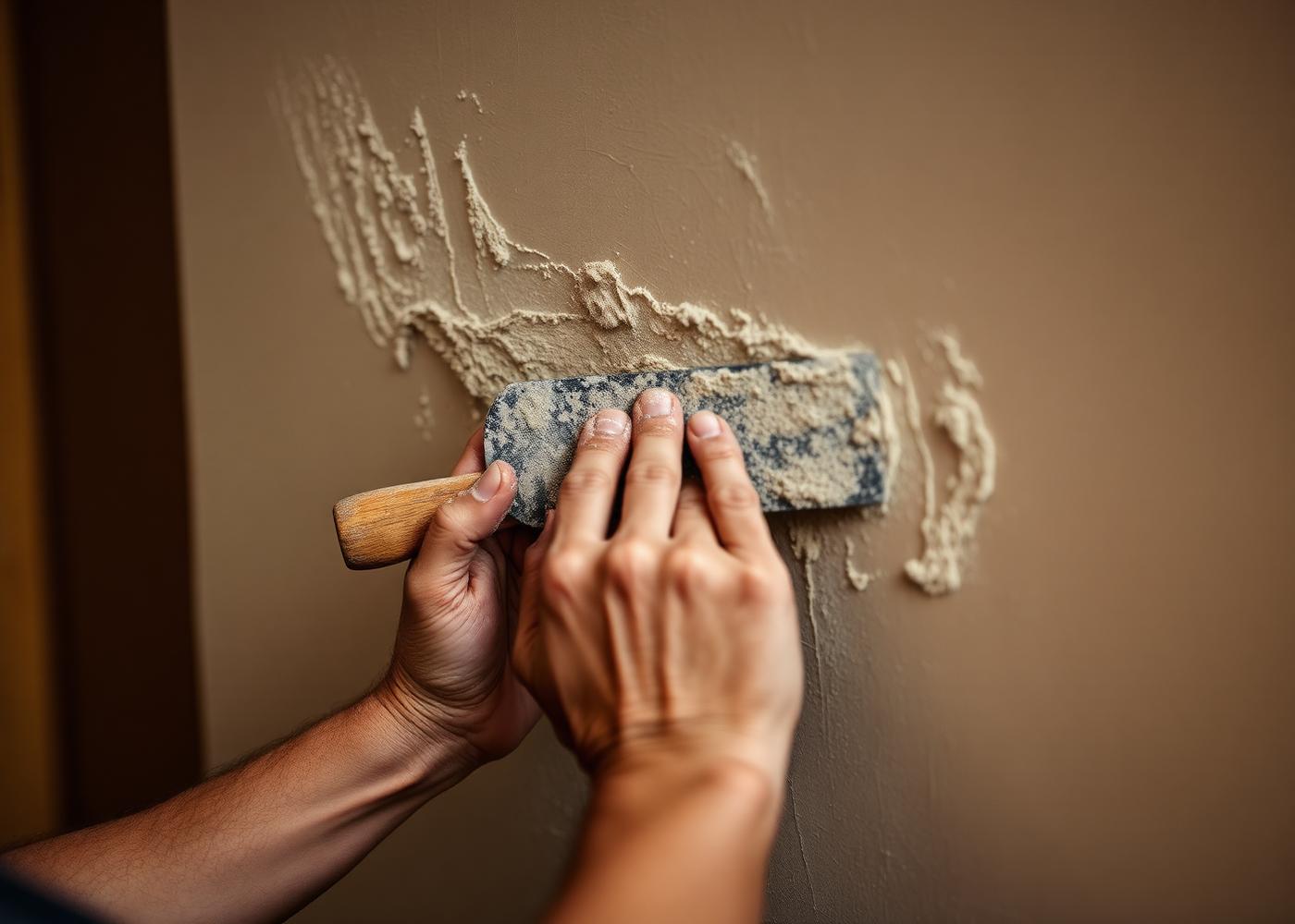 Artisan applying plaster with a steel trowel